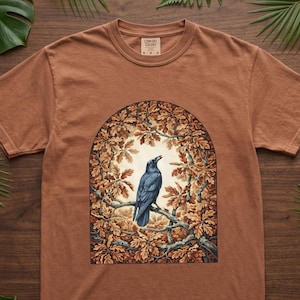 Crow and Oak Comfort Colors® Shirt, Autumn Dawn Vintage Nature Illustration