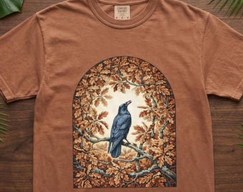 Fall Crow Shirt, Comfort Colors® Halloween Tee, Fall Vibes Bird Illustration, Dark Academia Autumn Tshirt, Bird Lover Cottagecore Gift