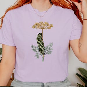 Black Swallowtail Caterpillar Shirt, Comfort Colors® Botanical Tee, Cottagecore Butterfly Shirt, Gardening Gift, Nature Lover Gift