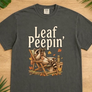 Raccoon Leaf Peepin' Comfort Colors® Cotton Shirt, Vintage Autumn Camp Illustration