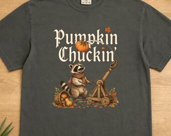 Waschbär-Shirt, Kürbis-Motiv, Comfort Colors® Vintage-Herbstmotiv