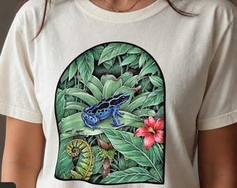 Poison Dart Frog Shirt, Comfort Colors® Naturalist Science Tee, Blue Rainforest Frog Illustration, Frog Lover Gift, Biology Teacher Gift