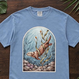 Sea Otter Shirt, Comfort Colors® Sea Life Tee, Coastal Aesthetic Ocean Illustration for Otter Lovers, Aquarium Shirt, Marine Biology Gift