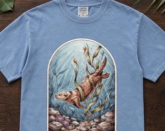 Sea Otter Shirt, Comfort Colors® Sea Life Tee, Coastal Aesthetic Ocean Illustration for Otter Lovers, Aquarium Shirt, Marine Biology Gift