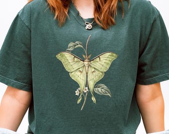 Luna Moth Shirt, Comfort Colors® Vintage Moth Tee, Dark Academia Insect Tshirt, Cottagecore Botanical Tee, Moth Lover Gift