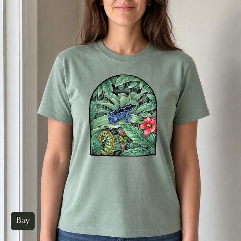 Poison Dart Frog Shirt, Comfort Colors® Naturalist Science Tee, Blue Rainforest Frog Illustration, Frog Lover Gift, Biology Teacher Gift
