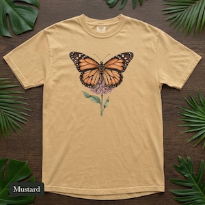Monarch Butterfly Shirt, Comfort Colors® Cottagecore Wildflower Tee, Botanical Insect Shirt, Butterfly Garden Gift, Entomology Gift