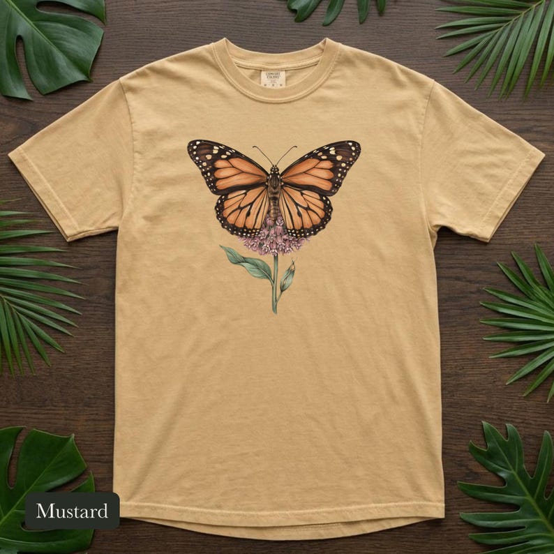 Monarch Butterfly Shirt, Comfort Colors® Cottagecore Wildflower Tee, Botanical Insect Shirt, Butterfly Garden Gift, Entomology Gift