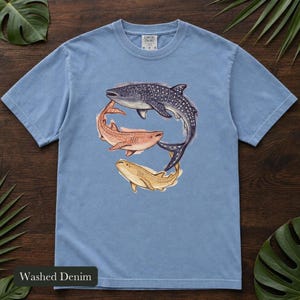 Whale Shark Shirt, Three Gentle Giants, Comfort Colors®, Watercolor Marine Life Design, Ocean Lover Gift, Spotted Shark Illustration