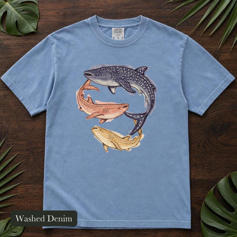 Whale Shark Shirt, Three Gentle Giants, Comfort Colors®, Watercolor Marine Life Design, Ocean Lover Gift, Spotted Shark Illustration