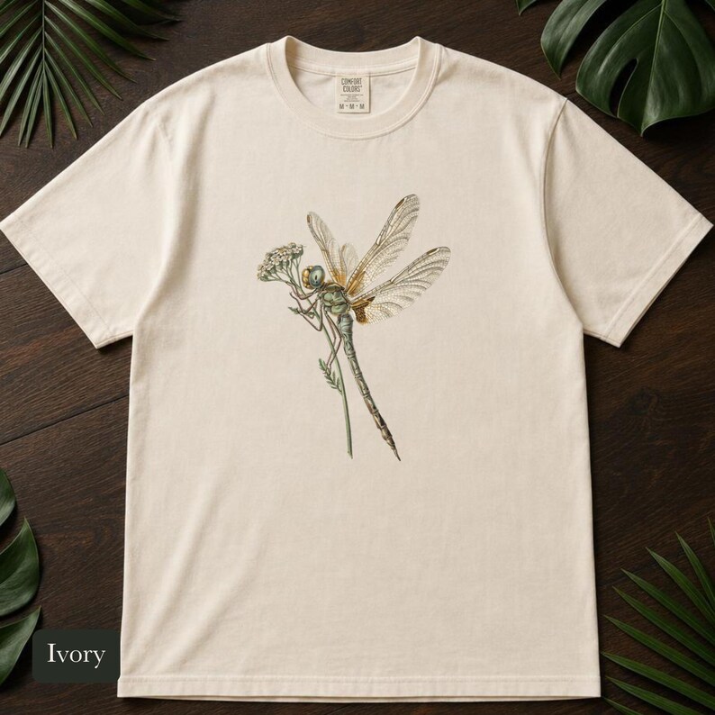 Dragonfly Shirt, Comfort Colors® Entomology Tee, Cottage Core Wildflower Graphic Tee, Bug Lover Gift, Vintage Botanical Insect Illustration