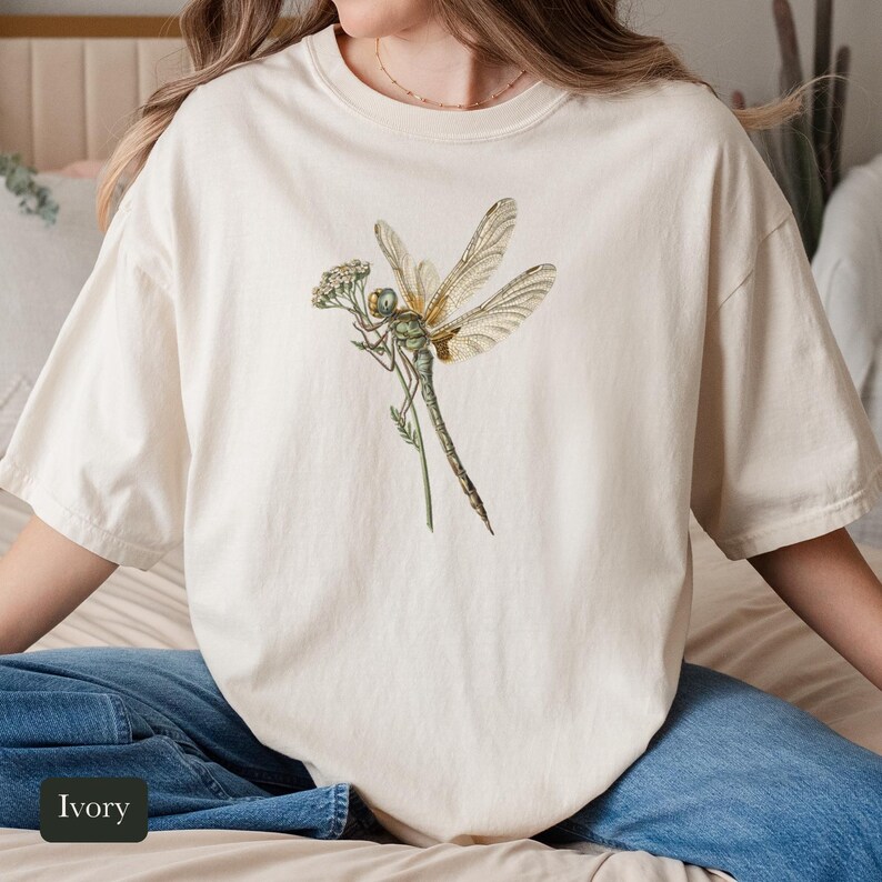 Dragonfly Shirt, Comfort Colors® Entomology Tee, Cottage Core Wildflower Graphic Tee, Bug Lover Gift, Vintage Botanical Insect Illustration