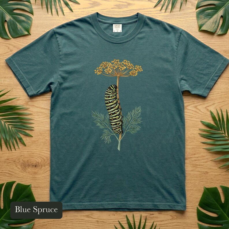 Black Swallowtail Caterpillar Shirt, Comfort Colors® Botanical Tee, Cottagecore Butterfly Shirt, Gardening Gift, Nature Lover Gift
