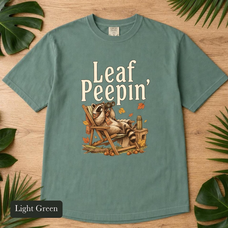 Raccoon Leaf Peepin' Comfort Colors® Cotton Shirt, Vintage Autumn Camp Illustration
