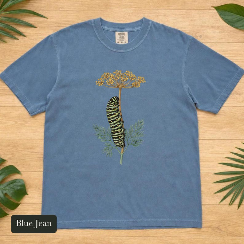Black Swallowtail Caterpillar Shirt, Comfort Colors® Botanical Tee, Cottagecore Butterfly Shirt, Gardening Gift, Nature Lover Gift