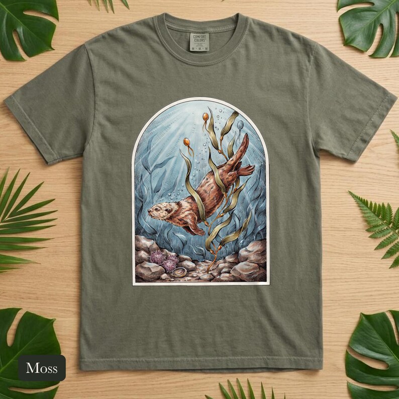 Sea Otter Shirt, Comfort Colors® Sea Life Tee, Coastal Aesthetic Ocean Illustration for Otter Lovers, Aquarium Shirt, Marine Biology Gift