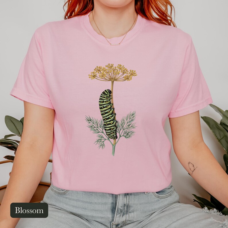 Black Swallowtail Caterpillar Shirt, Comfort Colors® Botanical Tee, Cottagecore Butterfly Shirt, Gardening Gift, Nature Lover Gift