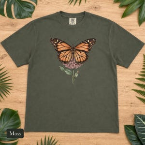 Monarch Butterfly Shirt, Comfort Colors® Cottagecore Wildflower Tee, Botanical Insect Shirt, Butterfly Garden Gift, Entomology Gift