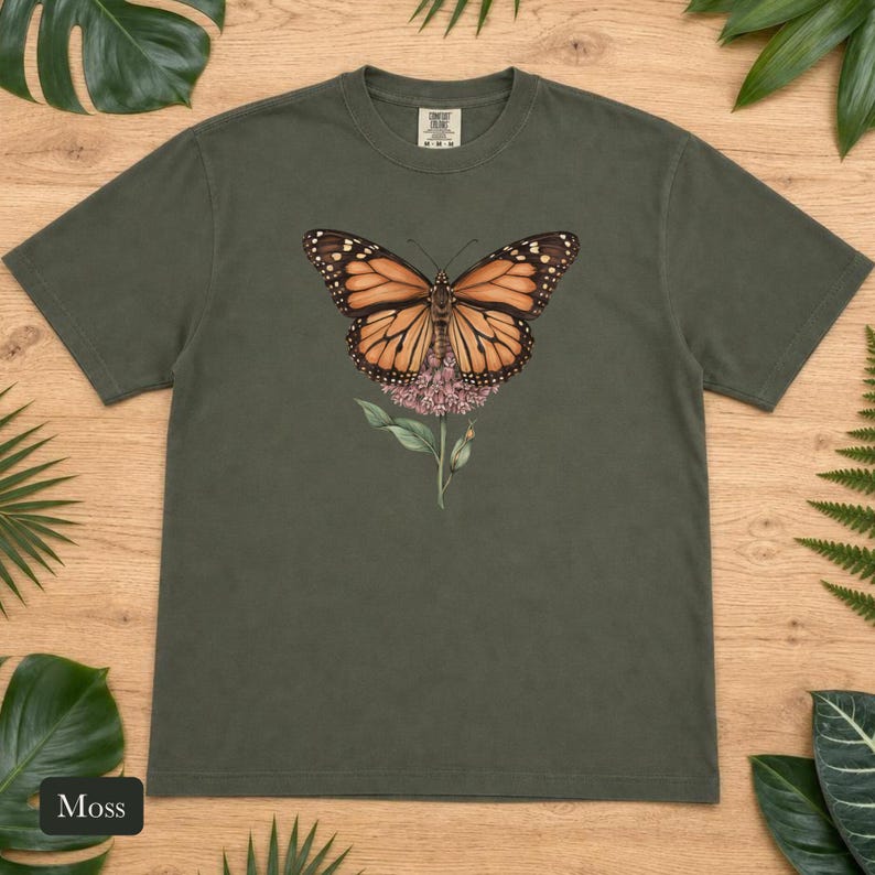 Monarch Butterfly Shirt, Comfort Colors® Cottagecore Wildflower Tee, Botanical Insect Shirt, Butterfly Garden Gift, Entomology Gift