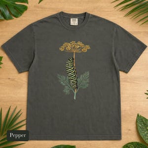 Black Swallowtail Caterpillar Shirt, Comfort Colors® Botanical Tee, Cottagecore Butterfly Shirt, Gardening Gift, Nature Lover Gift