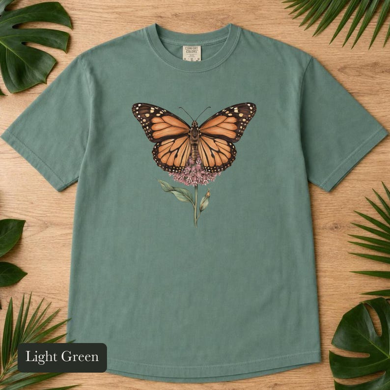 Monarch Butterfly Shirt, Comfort Colors® Cottagecore Wildflower Tee, Botanical Insect Shirt, Butterfly Garden Gift, Entomology Gift