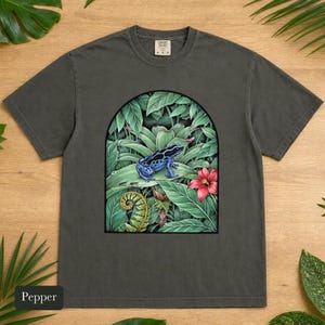 Poison Dart Frog Shirt, Comfort Colors® Naturalist Science Tee, Blue Rainforest Frog Illustration, Frog Lover Gift, Biology Teacher Gift