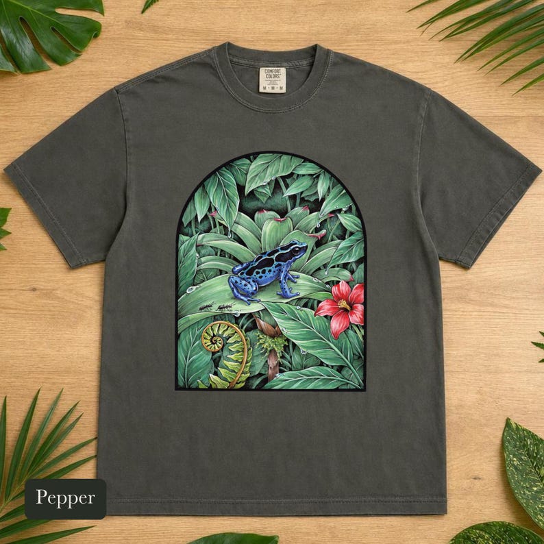 Poison Dart Frog Shirt, Comfort Colors® Naturalist Science Tee, Blue Rainforest Frog Illustration, Frog Lover Gift, Biology Teacher Gift