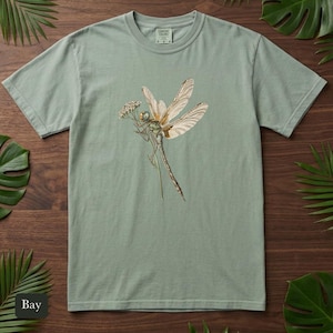 Dragonfly Shirt, Comfort Colors® Entomology Tee, Cottage Core Wildflower Graphic Tee, Bug Lover Gift, Vintage Botanical Insect Illustration