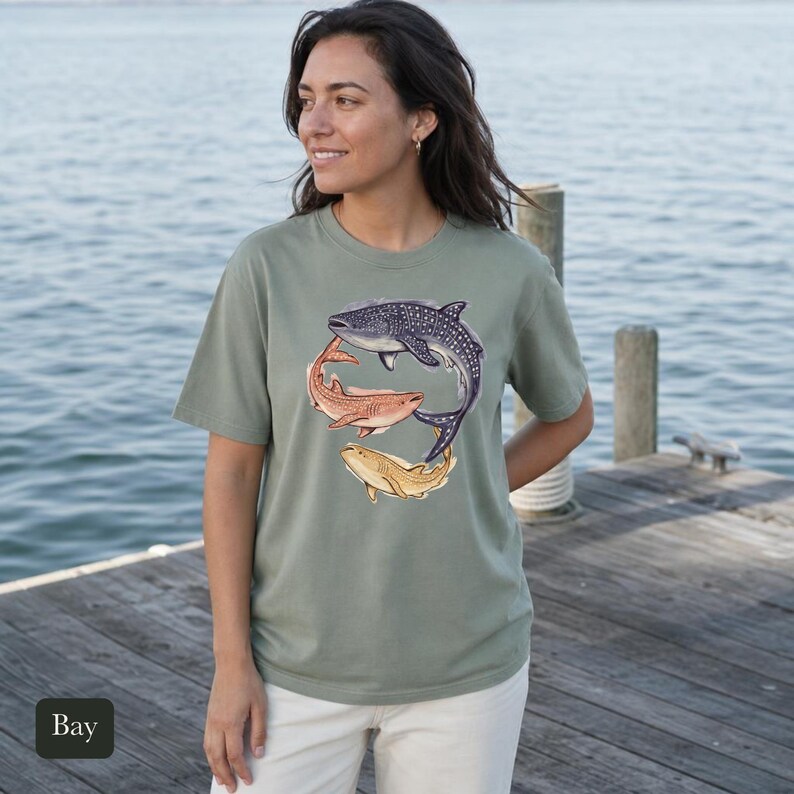 Whale Shark Shirt, Three Gentle Giants, Comfort Colors®, Watercolor Marine Life Design, Ocean Lover Gift, Spotted Shark Illustration