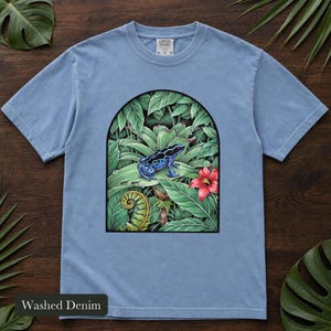 Poison Dart Frog Shirt, Comfort Colors® Naturalist Science Tee, Blue Rainforest Frog Illustration, Frog Lover Gift, Biology Teacher Gift