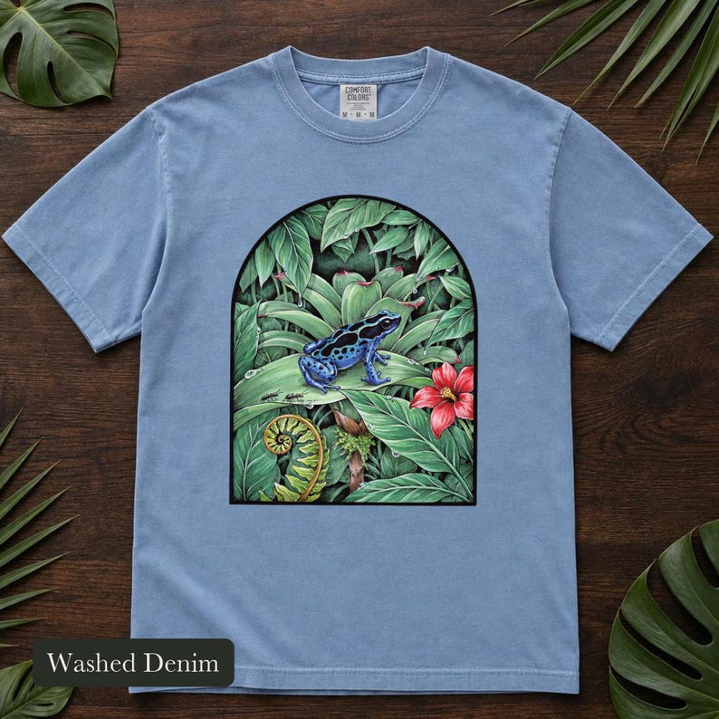 Poison Dart Frog Shirt, Comfort Colors® Naturalist Science Tee, Blue Rainforest Frog Illustration, Frog Lover Gift, Biology Teacher Gift