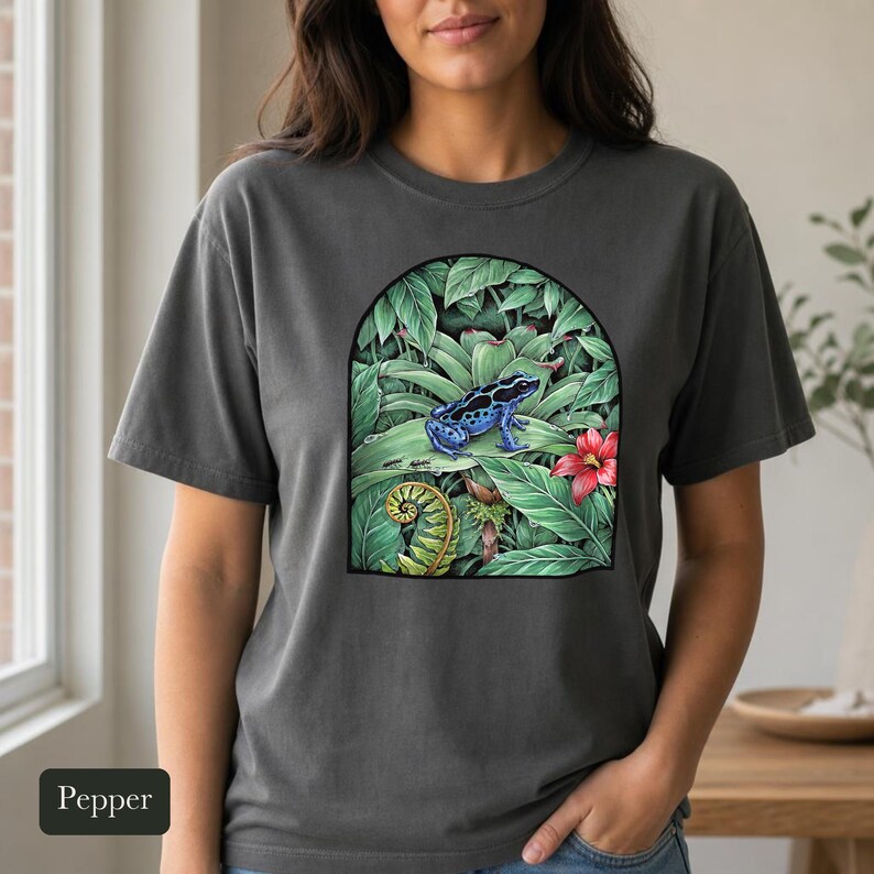 Poison Dart Frog Shirt, Comfort Colors® Naturalist Science Tee, Blue Rainforest Frog Illustration, Frog Lover Gift, Biology Teacher Gift