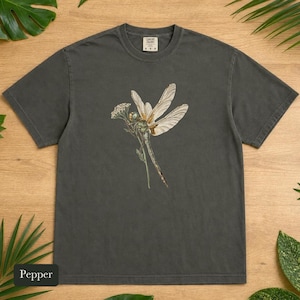 Dragonfly Shirt, Comfort Colors® Entomology Tee, Cottage Core Wildflower Graphic Tee, Bug Lover Gift, Vintage Botanical Insect Illustration