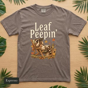 Raccoon Leaf Peepin' Comfort Colors® Cotton Shirt, Vintage Autumn Camp Illustration