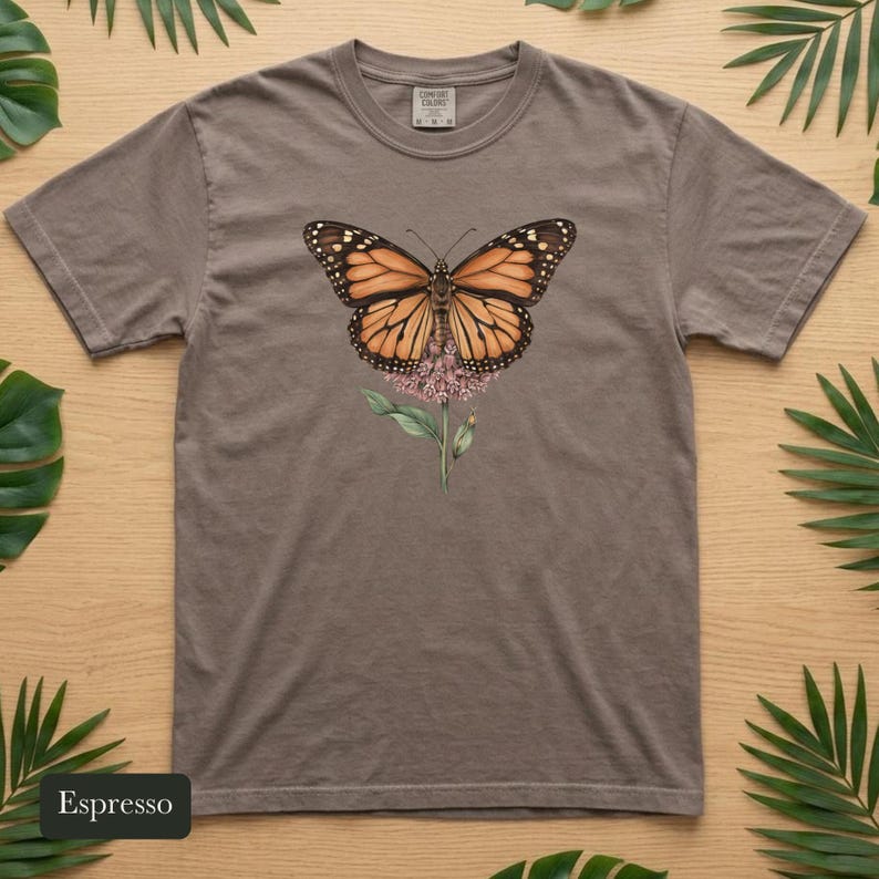 Monarch Butterfly Shirt, Comfort Colors® Cottagecore Wildflower Tee, Botanical Insect Shirt, Butterfly Garden Gift, Entomology Gift