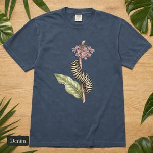 Monarch Caterpillar Shirt, Comfort Colors® Vintage Botanical Bug Tee, Cottagecore Insect Tshirt, Butterfly Garden Gift, Science Teacher Gift
