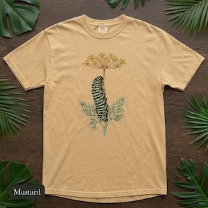 Black Swallowtail Caterpillar Shirt, Comfort Colors® Botanical Tee, Cottagecore Butterfly Shirt, Gardening Gift, Nature Lover Gift