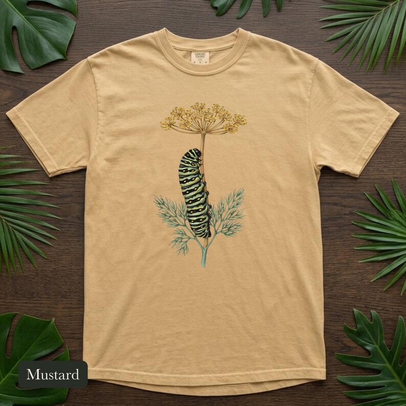 Black Swallowtail Caterpillar Shirt, Comfort Colors® Botanical Tee, Cottagecore Butterfly Shirt, Gardening Gift, Nature Lover Gift