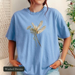 Dragonfly Shirt, Comfort Colors® Entomology Tee, Cottage Core Wildflower Graphic Tee, Bug Lover Gift, Vintage Botanical Insect Illustration