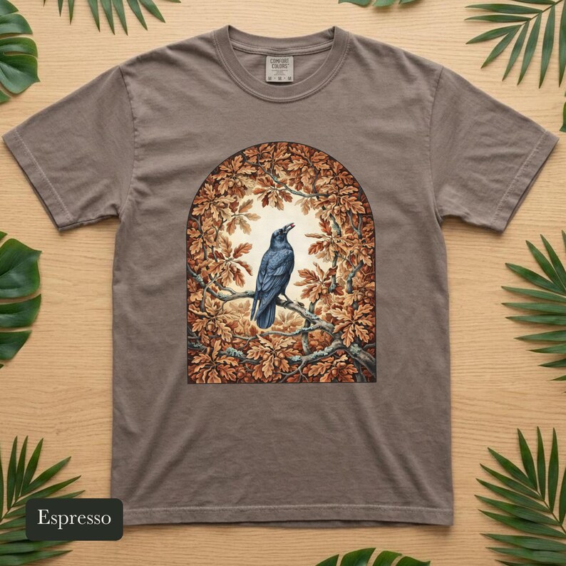 Crow and Oak Comfort Colors® Shirt, Autumn Dawn Vintage Nature Illustration