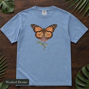 Monarch Butterfly Shirt, Comfort Colors® Cottagecore Wildflower Tee, Botanical Insect Shirt, Butterfly Garden Gift, Entomology Gift