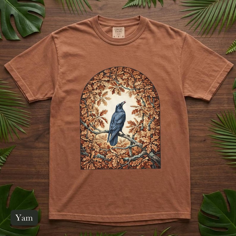 Crow and Oak Comfort Colors® Shirt, Autumn Dawn Vintage Nature Illustration