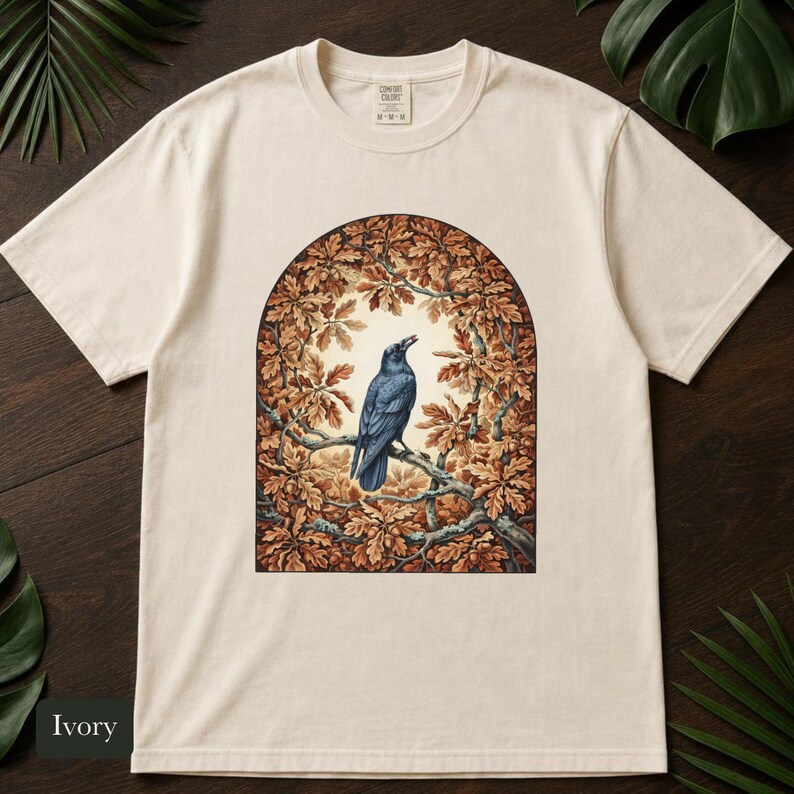 Crow and Oak Comfort Colors® Shirt, Autumn Dawn Vintage Nature Illustration