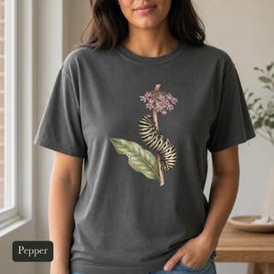 Monarch Caterpillar Shirt, Comfort Colors® Vintage Botanical Bug Tee, Cottagecore Insect Tshirt, Butterfly Garden Gift, Science Teacher Gift