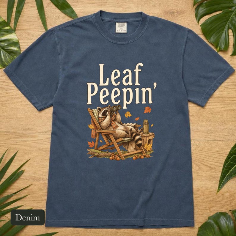 Raccoon Leaf Peepin' Comfort Colors® Cotton Shirt, Vintage Autumn Camp Illustration