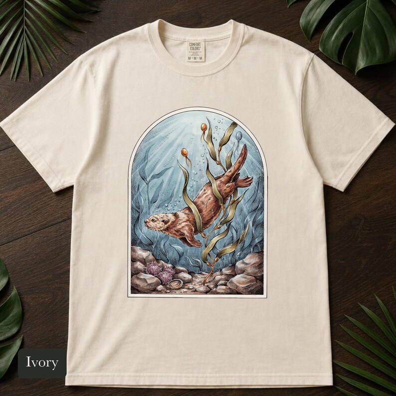 Sea Otter Shirt, Comfort Colors® Sea Life Tee, Coastal Aesthetic Ocean Illustration for Otter Lovers, Aquarium Shirt, Marine Biology Gift