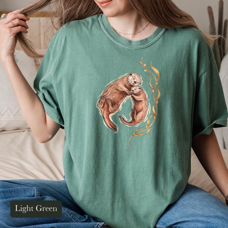 Cuddling Sea Otters Shirt, Comfort Colors® Marine Life Tee, Cute Animal Tee, Aquarium Shirt, Otter Gifts for Ocean Lovers, New Mom Gift