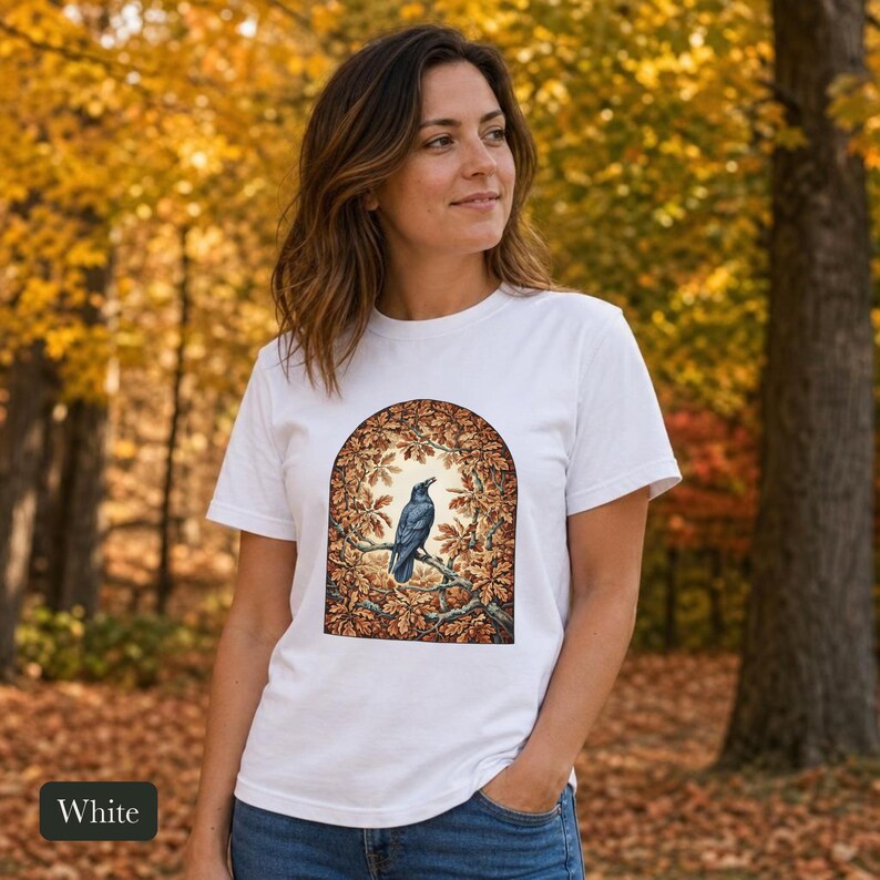 Crow and Oak Comfort Colors® Shirt, Autumn Dawn Vintage Nature Illustration