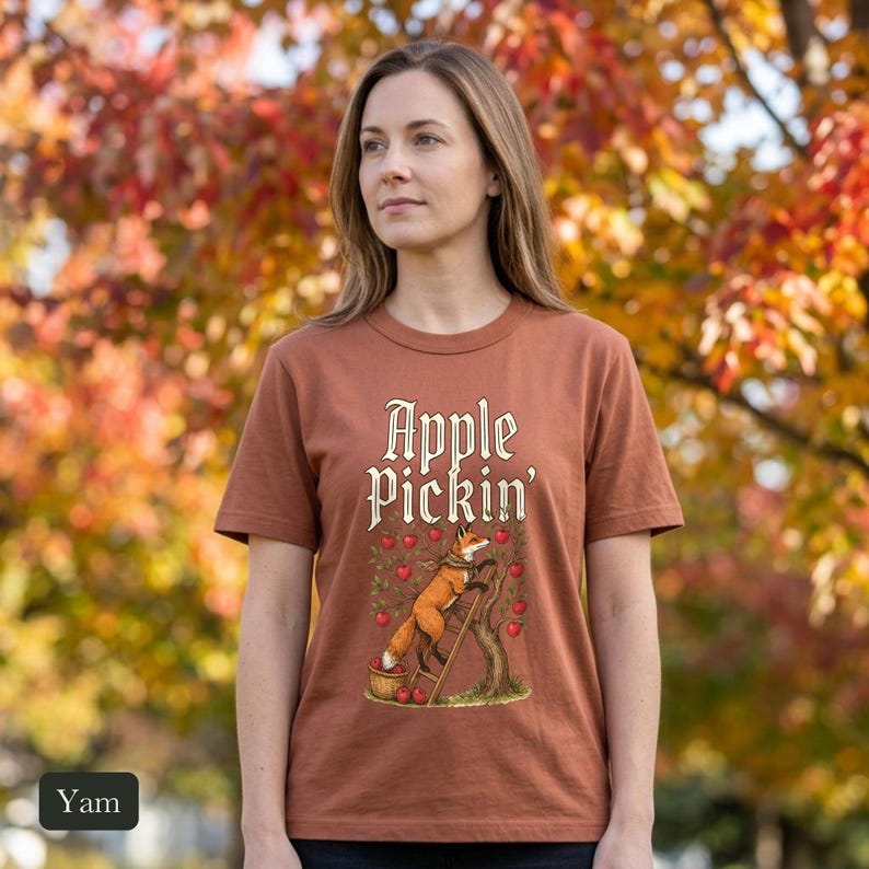 Red Fox Apple Picking Shirt, Comfort Colors® Vintage Fall Harvest Tee, Apple Pickin' Orchard Cottagecore Illustration, Fox Lover Gift
