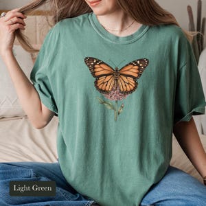 Monarch Butterfly Shirt, Comfort Colors® Cottagecore Wildflower Tee, Botanical Insect Shirt, Butterfly Garden Gift, Entomology Gift